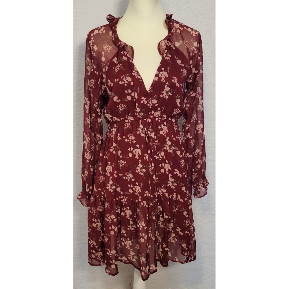 American Eagle Dress Women's Floral Long Sleeve Boho Sheer Cottagecore Sz M 1117